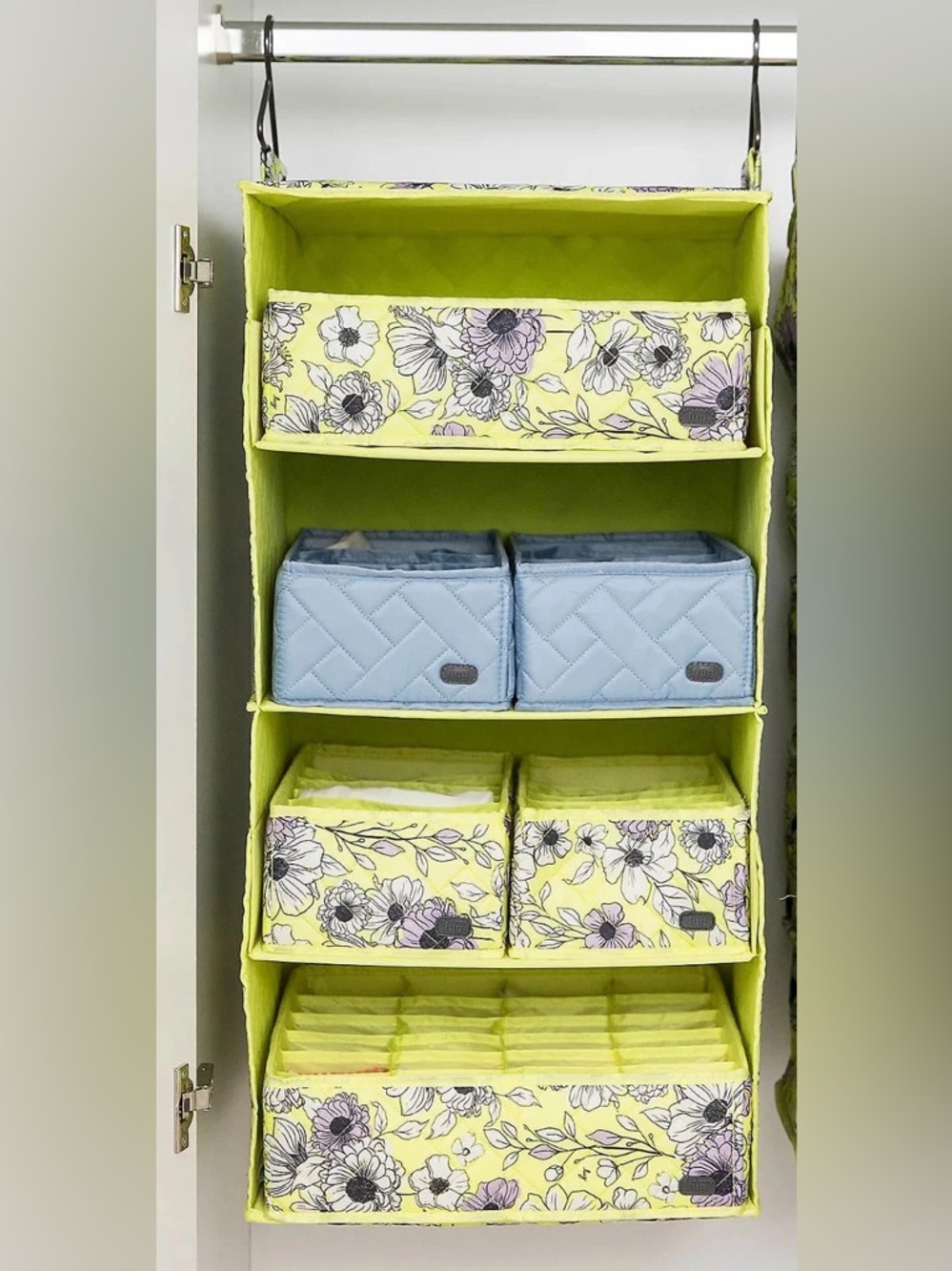 Lug Hitch Home Hanging Closet Storage Organizer – Gardenia Green (Yellow Floral)